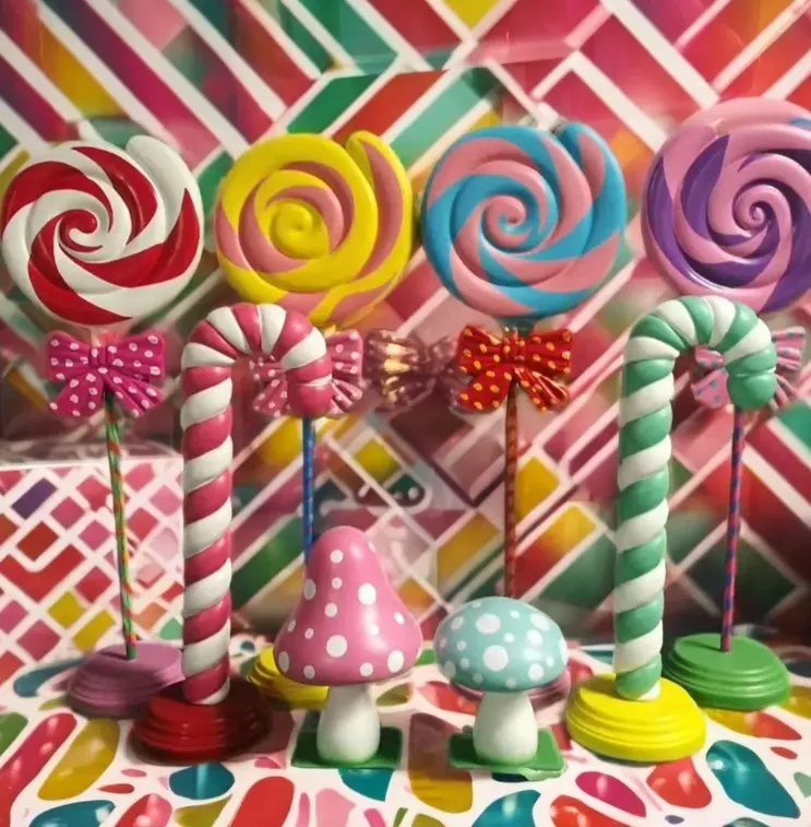 Colorful Life-Size Fiberglass Lollipop Donut Can