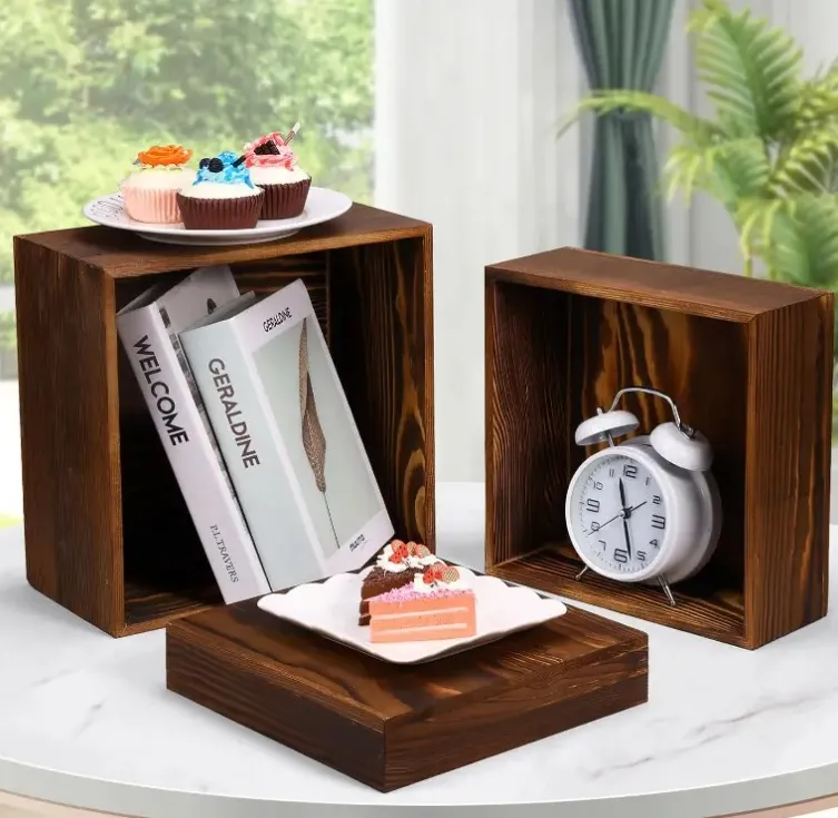 Rustic Wooden Display Stands Square Buffet Riser