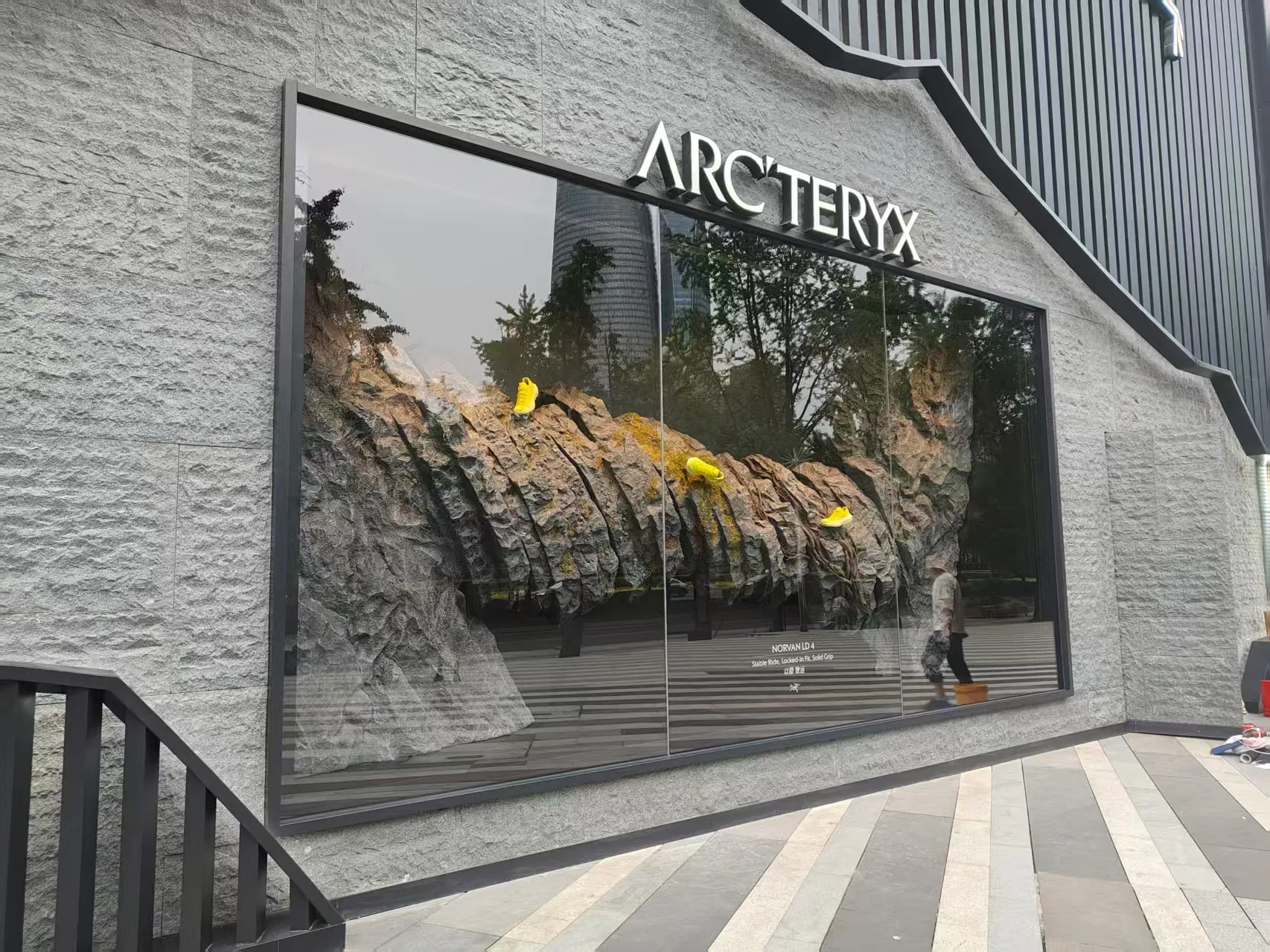 Commercial display windows of customized boutiques for well-known clothing brands